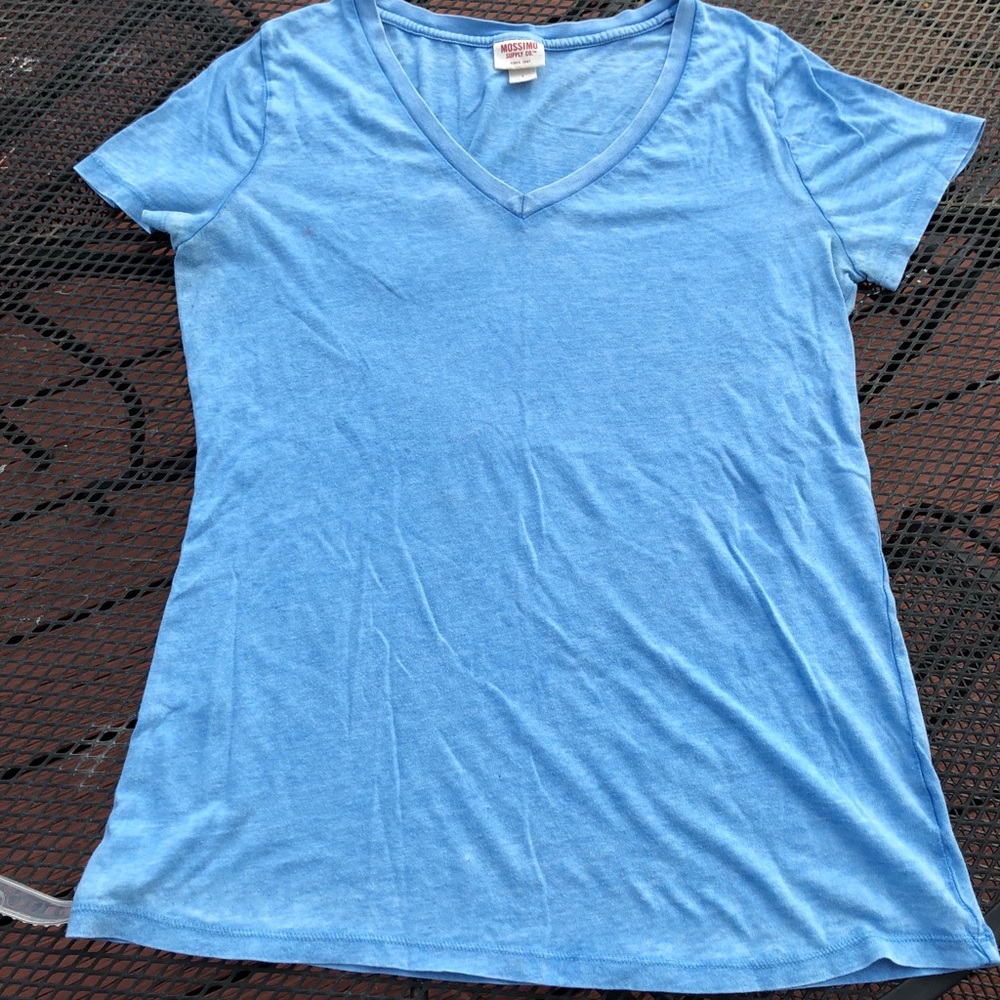 Baby Blue Short Sleeve V Neck T Shirt